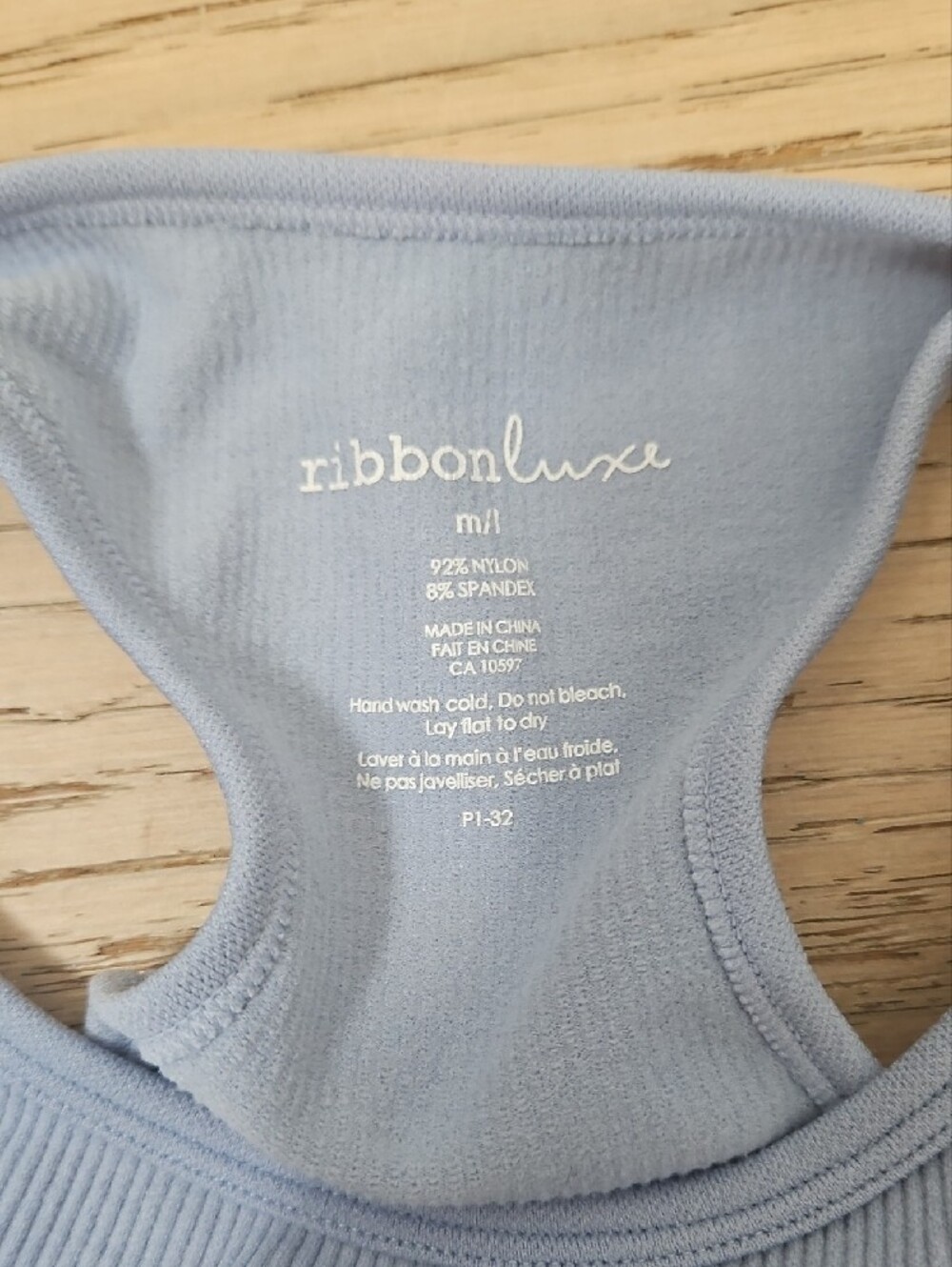 RibbonLuxe Light Blue Ribbed Tank Top - Picture 3 of 3